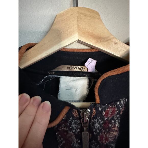 SONDRE Authentic Norwegian Design Wool Leather Trim Pull Over Sweater Jacket - Picture 7 of 7